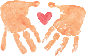 About Us | The Langley School District Foundation was incorporated in 2001 as a Canadian registered charity. | 5 Hand print sign of heart in watercolor print.